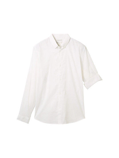 Denim Tom Tailor White Multi Mini Wave Men Slim Fit Long-Sleeved Dress Shirt SKU: 1041387_35489 Image 07