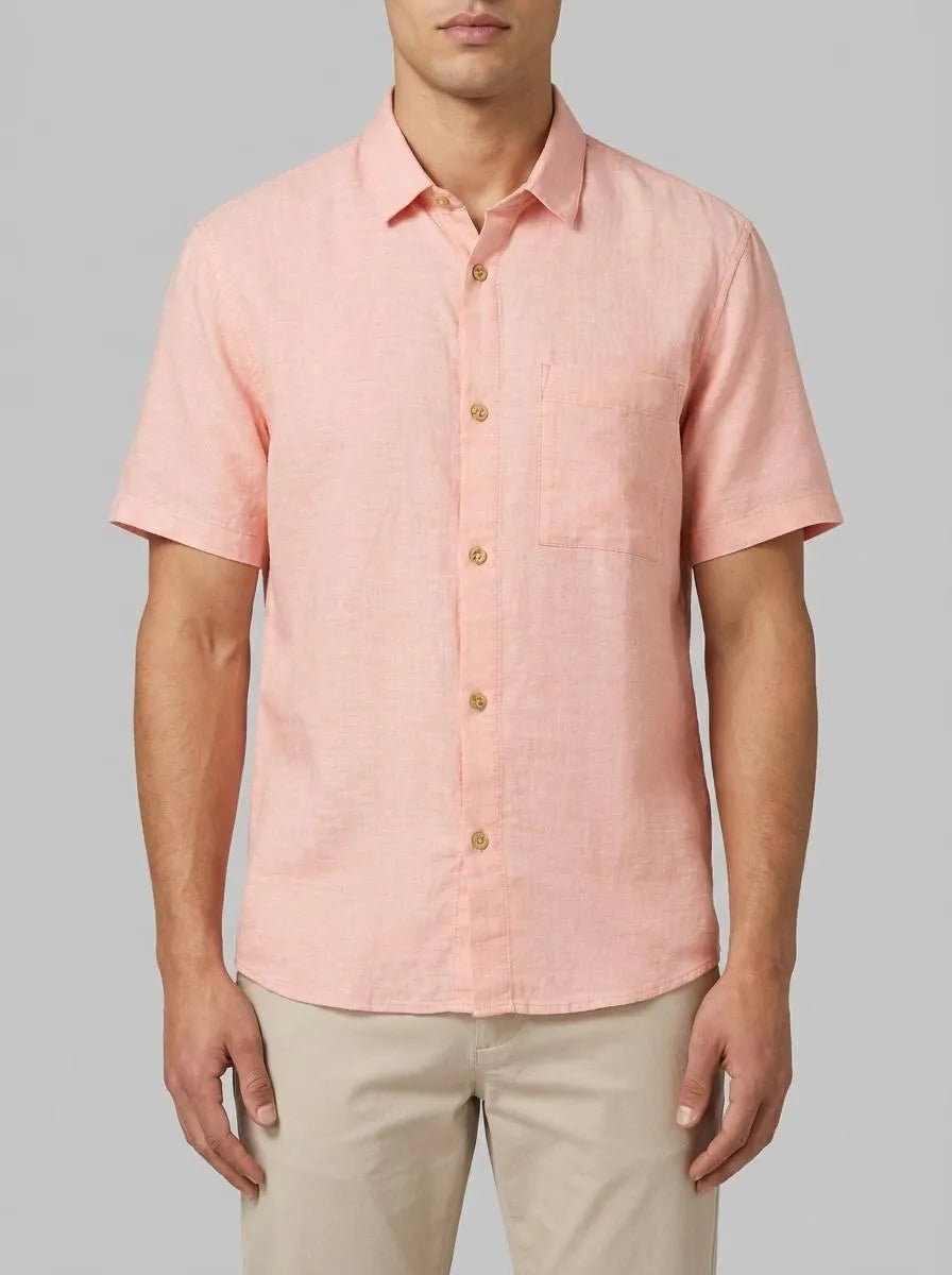 Denim Tom Tailor Clear Coral Herringbone Men Relaxed Fit Short-Sleeved Dress Shirt SKU: 1041397_35704 Image 00