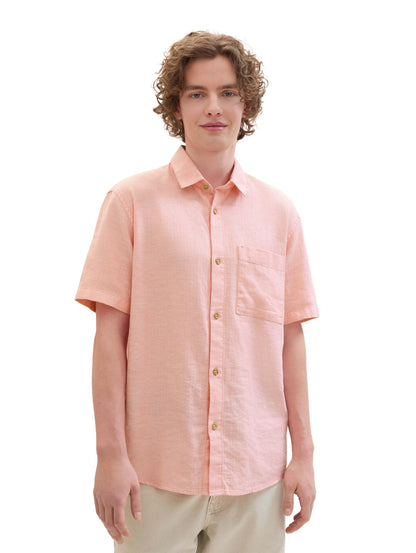 Denim Tom Tailor Clear Coral Herringbone Men Relaxed Fit Short-Sleeved Dress Shirt SKU: 1041397_35704 Image 01