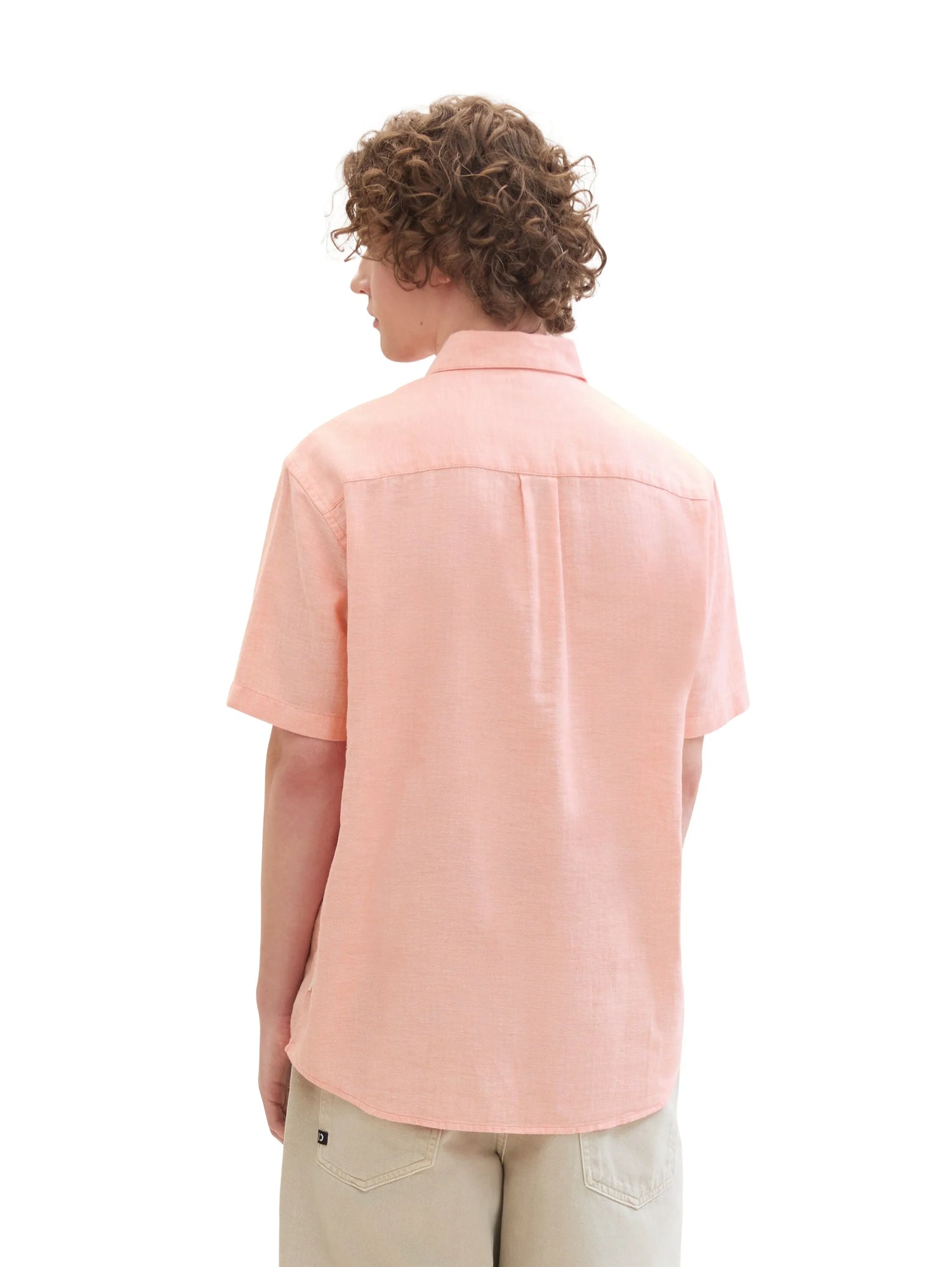 Denim Tom Tailor Clear Coral Herringbone Men Relaxed Fit Short-Sleeved Dress Shirt SKU: 1041397_35704 Image 03