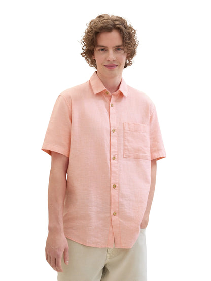 Denim Tom Tailor Clear Coral Herringbone Men Relaxed Fit Short-Sleeved Dress Shirt SKU: 1041397_35704 Image 04