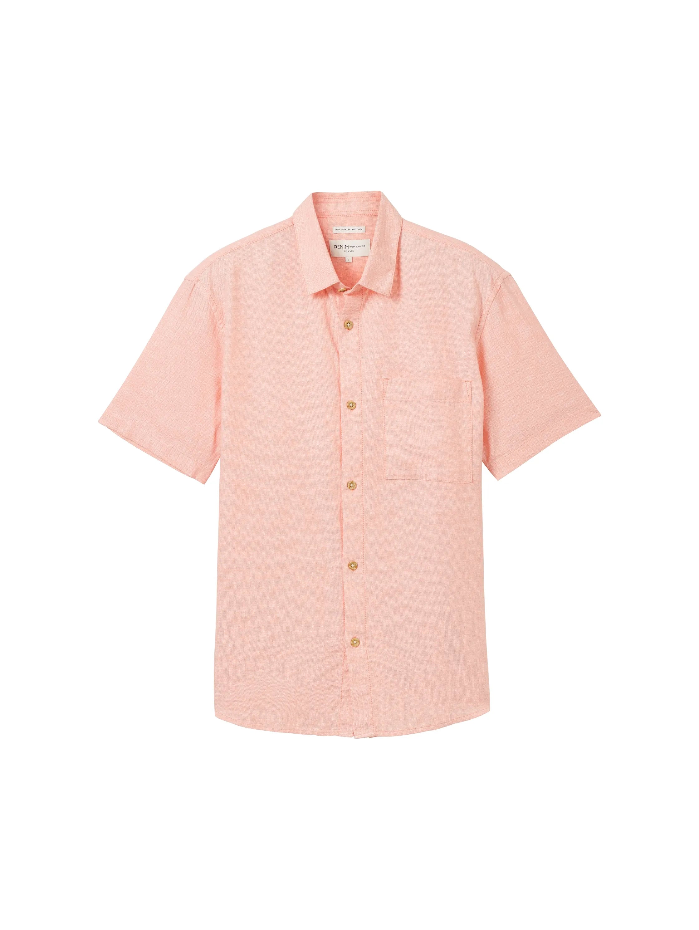 Denim Tom Tailor Clear Coral Herringbone Men Relaxed Fit Short-Sleeved Dress Shirt SKU: 1041397_35704 Image 07