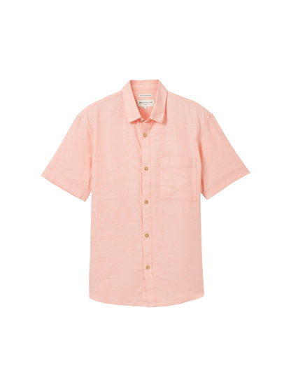 Denim Tom Tailor Clear Coral Herringbone Men Relaxed Fit Short-Sleeved Dress Shirt SKU: 1041397_35704 Image 07