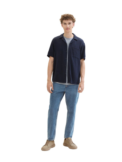 Denim Tom Tailor Sky Captain Blue Men Relaxed Muslin Short-Sleeved Shirt SKU: 1041404_10668 Image 02