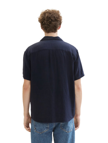 Denim Tom Tailor Sky Captain Blue Men Relaxed Muslin Short-Sleeved Shirt SKU: 1041404_10668 Image 03