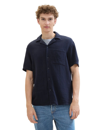 Denim Tom Tailor Sky Captain Blue Men Relaxed Muslin Short-Sleeved Shirt SKU: 1041404_10668 Image 04