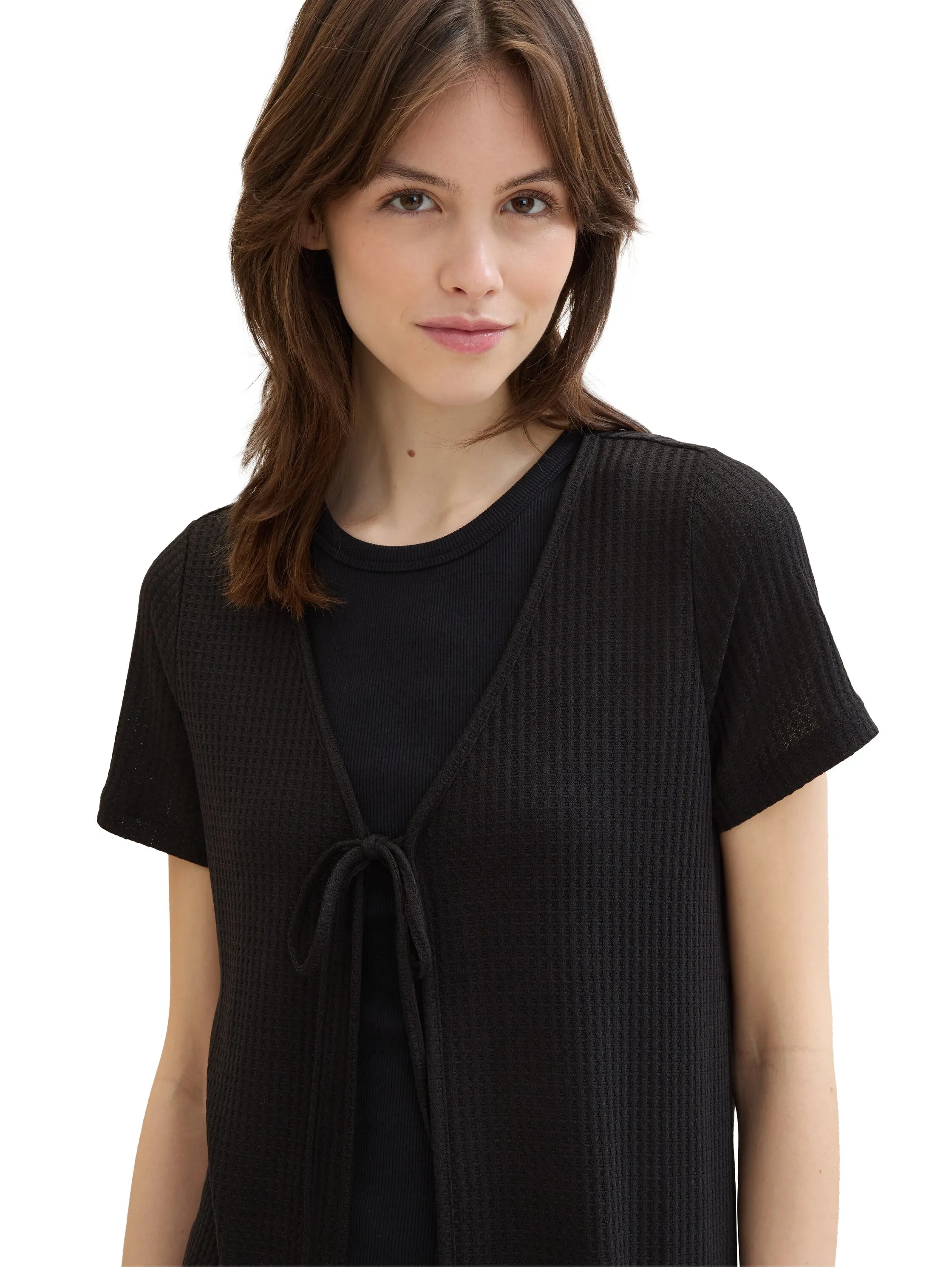 Denim Tom Tailor Deep Black Women Long Cardigan with a Waffle Texture SKU: 1041446_14482 Image 05