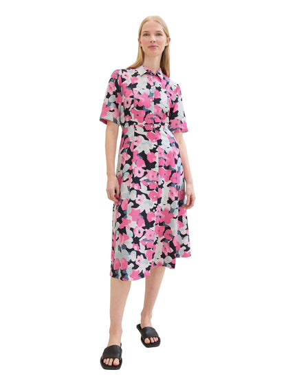 Tom Tailor Pink Colorful Floral Design Women Midi Dress with Lenzingª Ecoveroª  SKU: 1041508_35290 Image 01