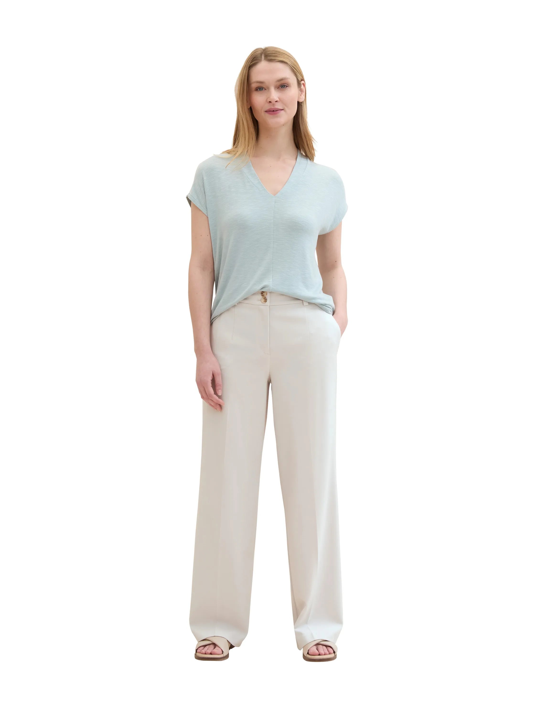 Tom Tailor Dusty Mint Blue Women T-Shirt with a V-Neckline SKU: 1041537_30463 Image 02