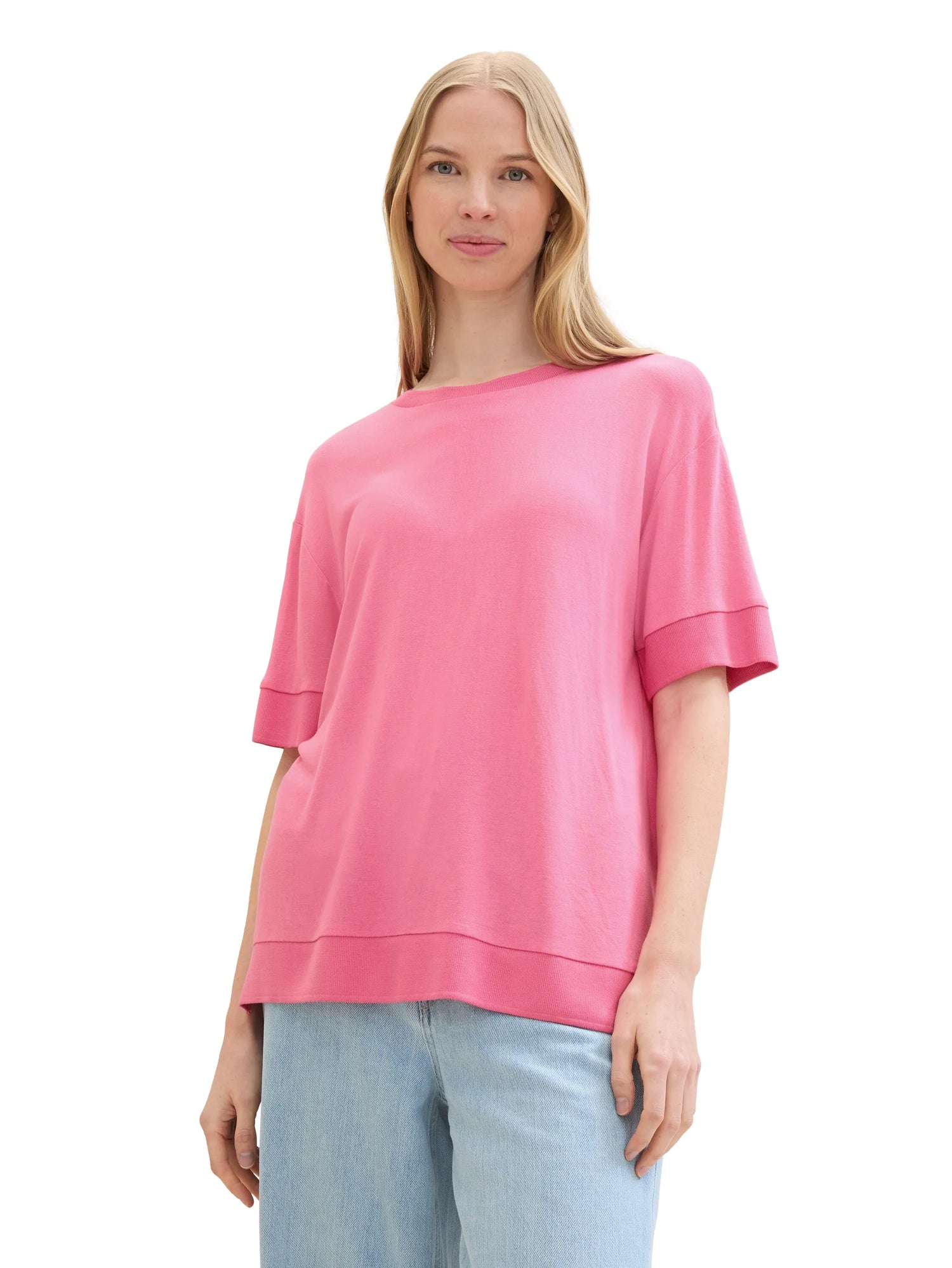 Tom Tailor Carmine Pink Women Regular Fit Half-Sleeves T-Shirt SKU: 1041550_15799 Image 01