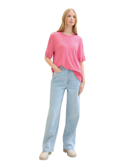 Tom Tailor Carmine Pink Women Regular Fit Half-Sleeves T-Shirt SKU: 1041550_15799 Image 02