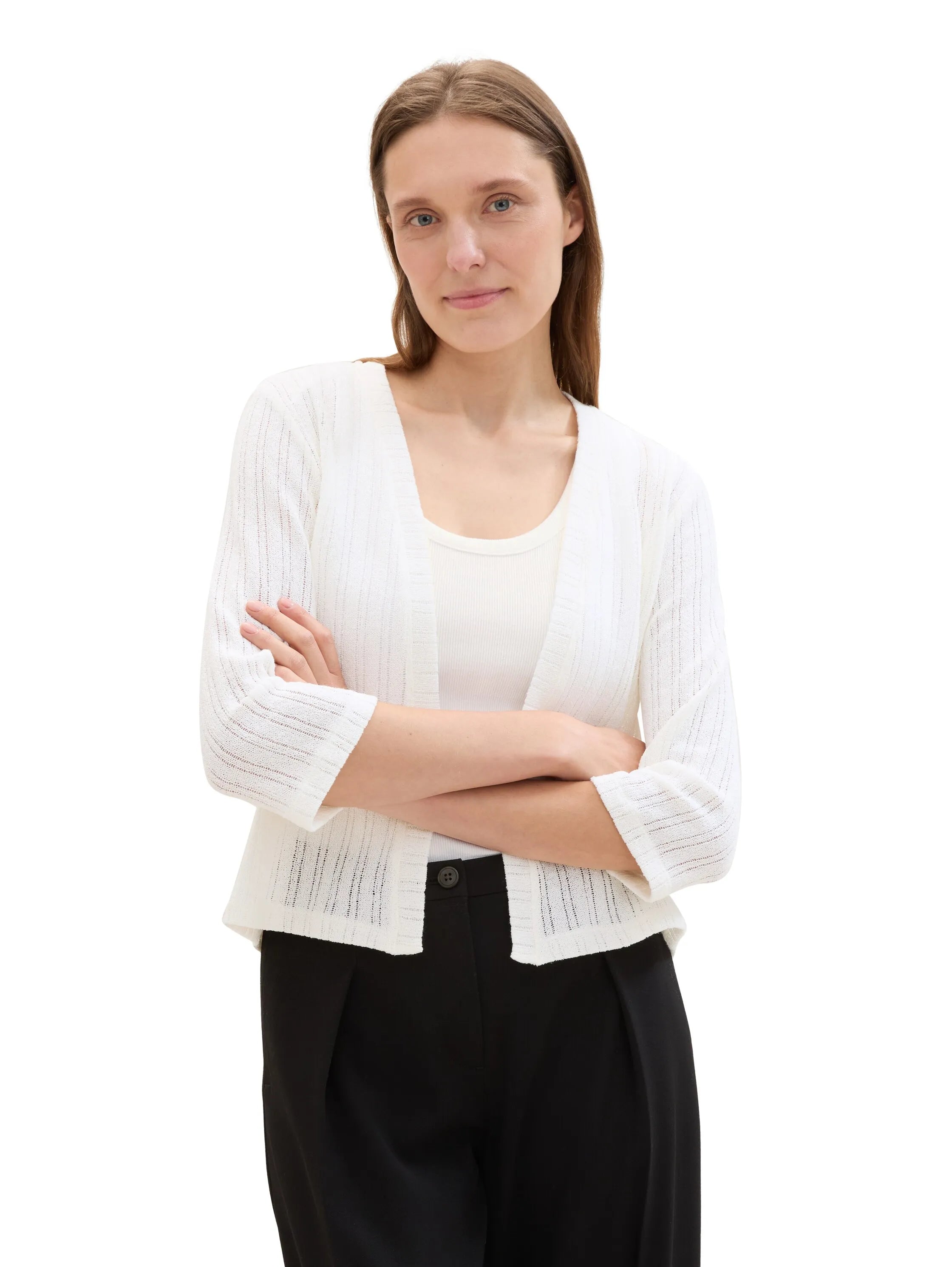 Tom Tailor Whisper White Women Cardigan with 3/4 Sleeves SKU: 1041568_10315 Image 01