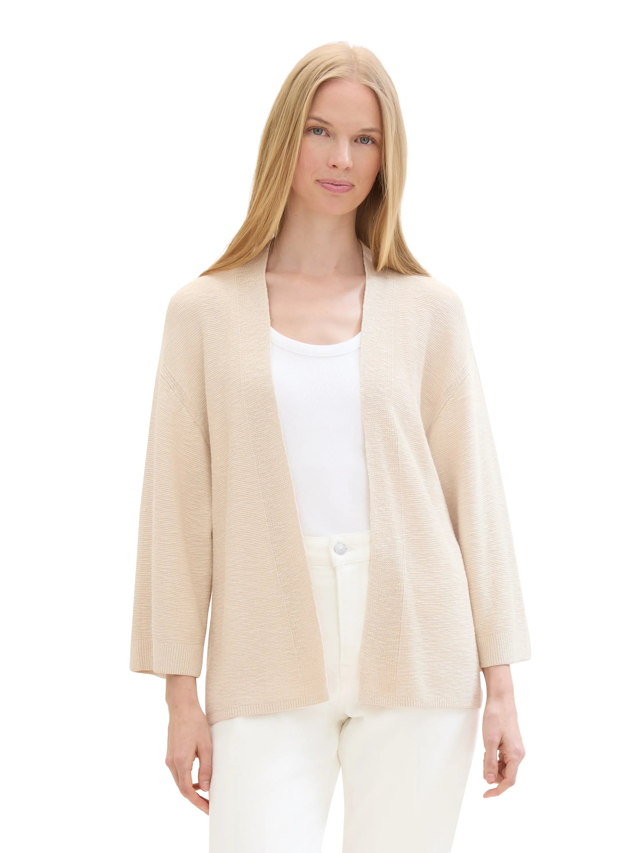 Tom Tailor Summer Beige Women Loose Fit 3/4-Sleeves Cardigans SKU: 1041591_21650 Image 01