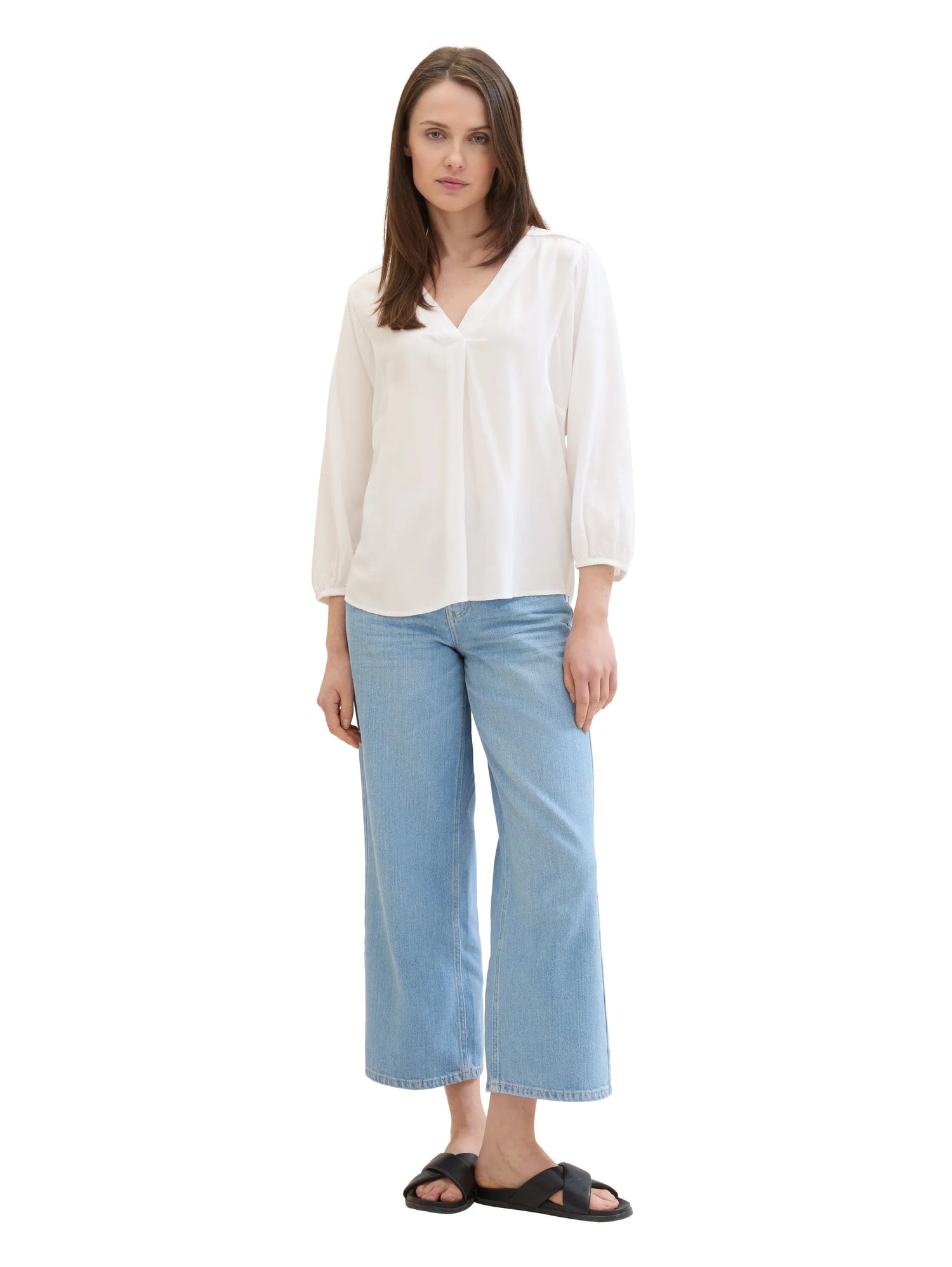 Tom Tailor White Women Blouse with a V-Neckline SKU: 1041675_20000 Image 02