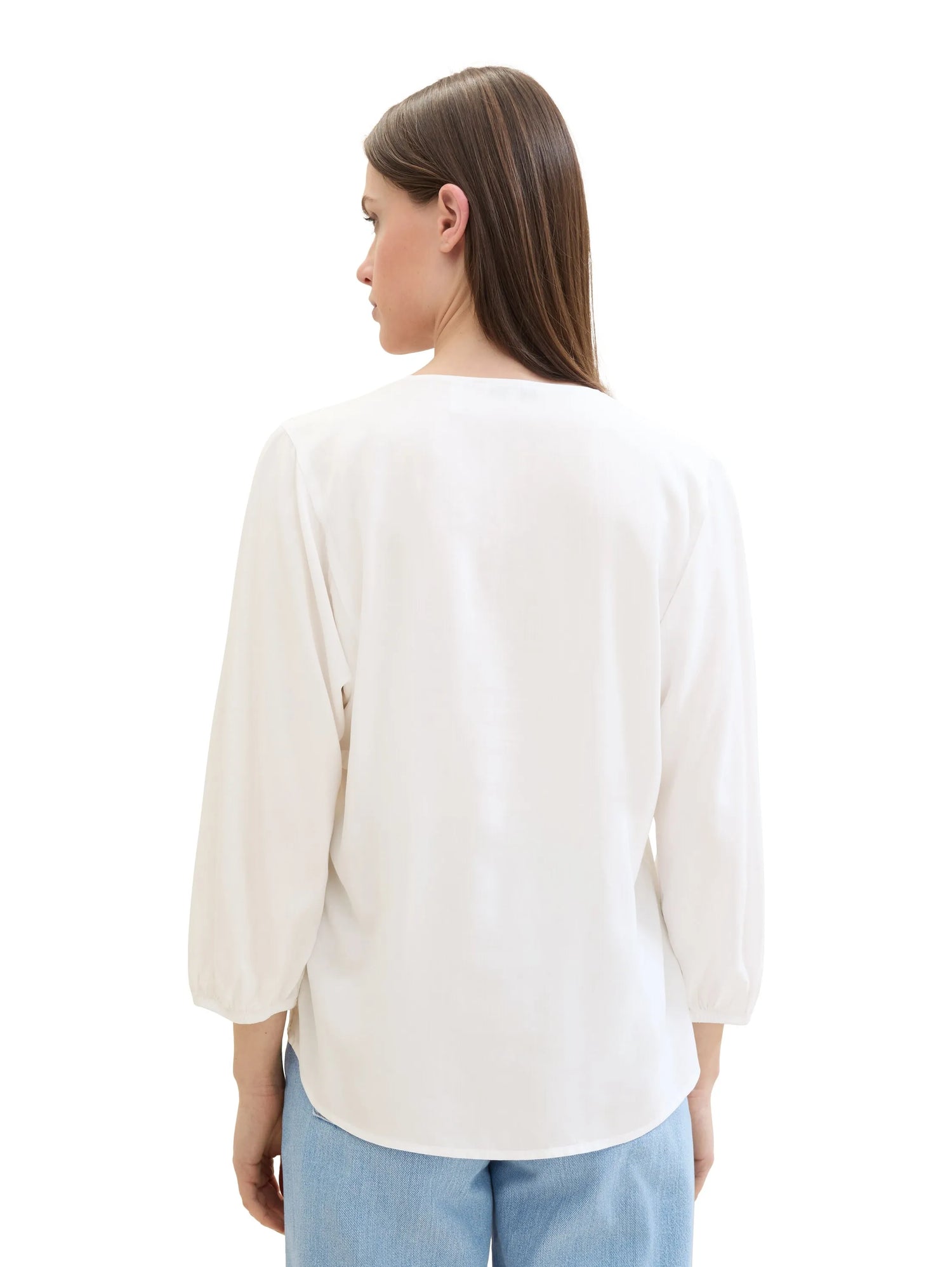 Tom Tailor White Women Blouse with a V-Neckline SKU: 1041675_20000 Image 03