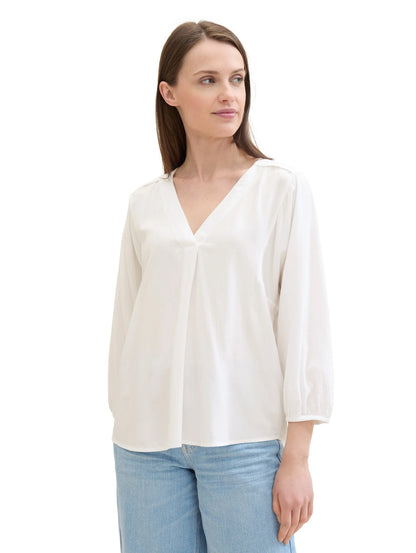 Tom Tailor White Women Blouse with a V-Neckline SKU: 1041675_20000 Image 04