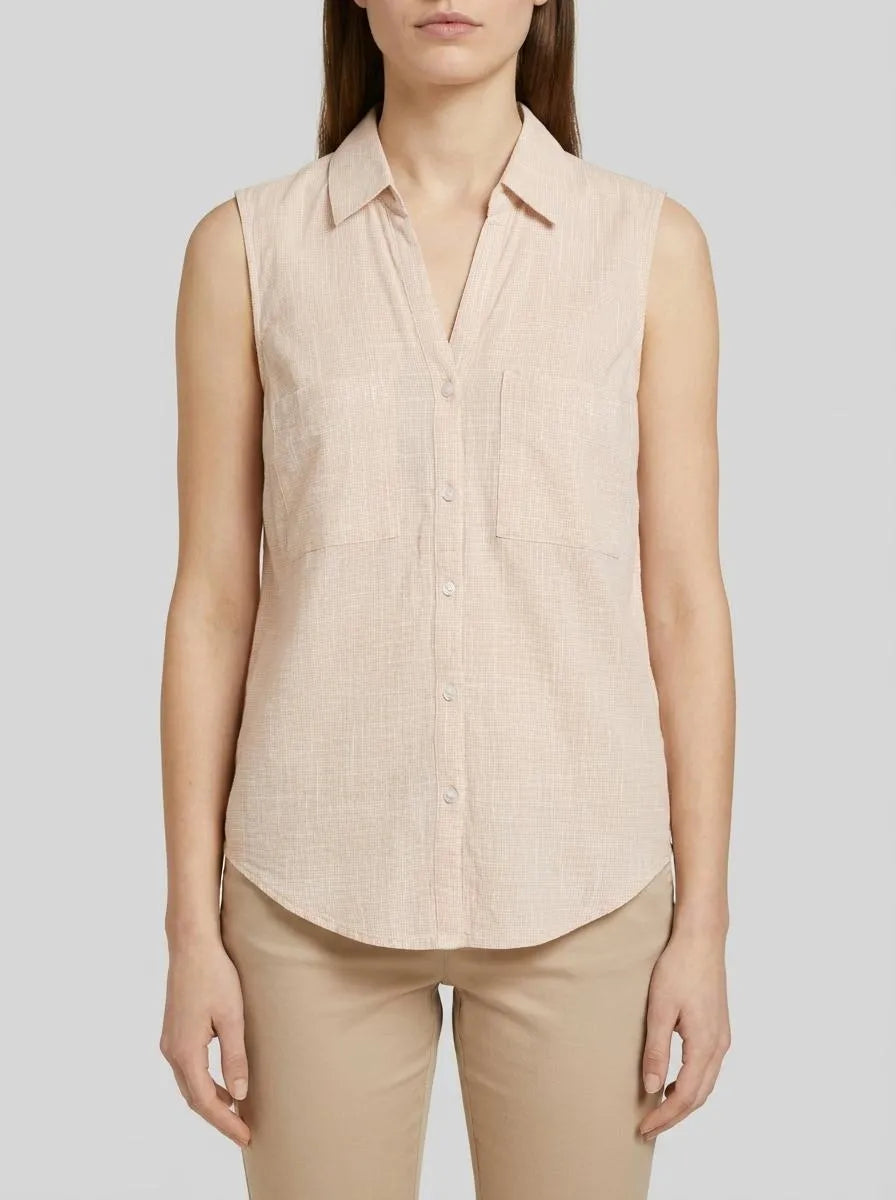 Tom Tailor Summer Beige Women Sleeveless Blouse with Chest Pockets SKU: 1041683_21650 Image 00