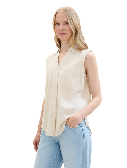 Tom Tailor Summer Beige Women Sleeveless Blouse with Chest Pockets SKU: 1041683_21650 Image 01