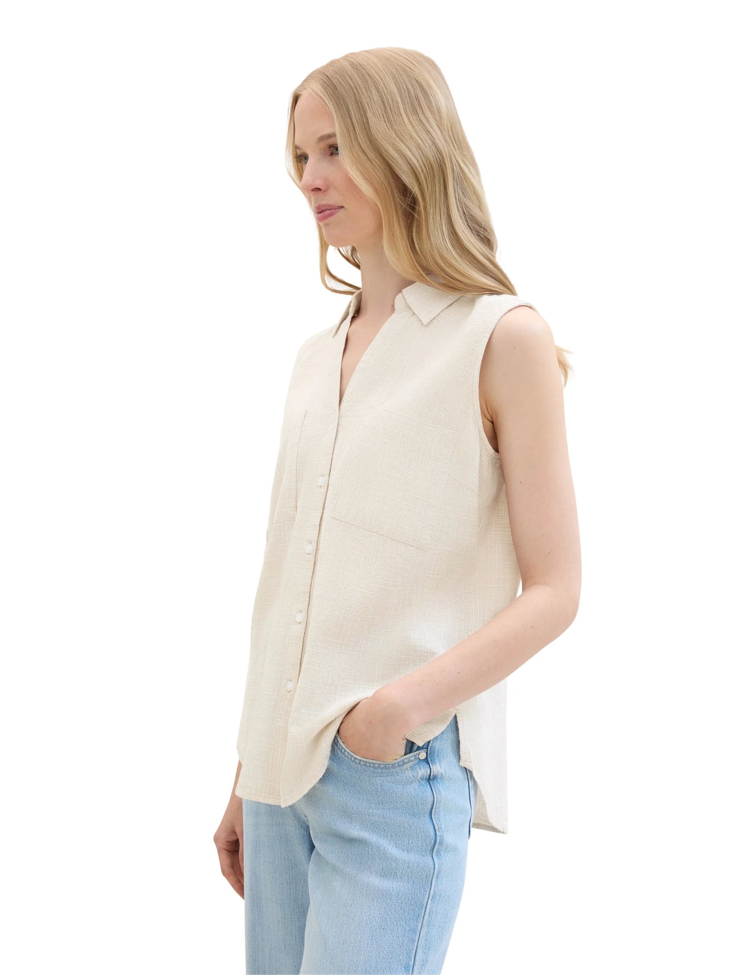 Tom Tailor Summer Beige Women Sleeveless Blouse with Chest Pockets SKU: 1041683_21650 Image 04