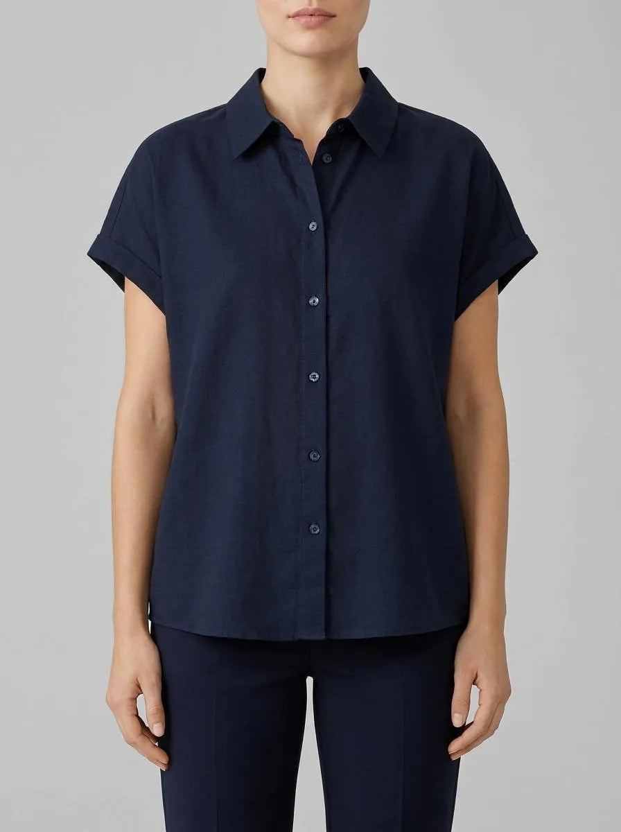 Tom Tailor Sky Captain Blue Women Loose-Fit Blouse with Linen SKU: 1041688_10668 Image 00