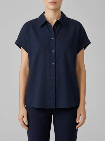 Tom Tailor Sky Captain Blue Women Loose-Fit Blouse with Linen SKU: 1041688_10668 Image 00
