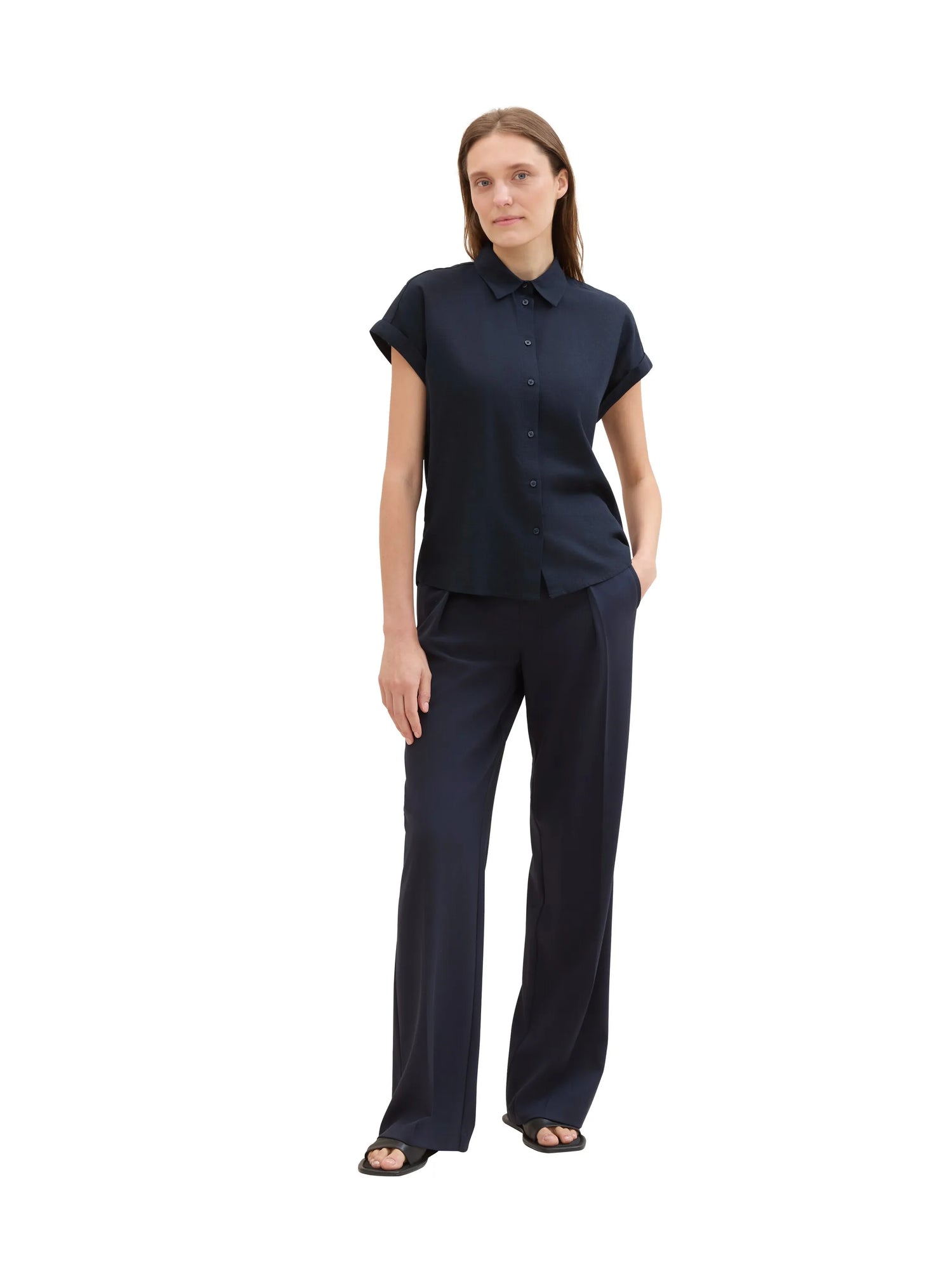 Tom Tailor Sky Captain Blue Women Loose-Fit Blouse with Linen SKU: 1041688_10668 Image 02