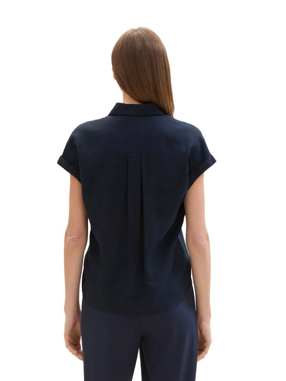 Tom Tailor Sky Captain Blue Women Loose-Fit Blouse with Linen SKU: 1041688_10668 Image 03