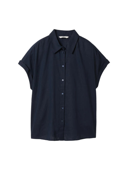 Tom Tailor Sky Captain Blue Women Loose-Fit Blouse with Linen SKU: 1041688_10668 Image 07