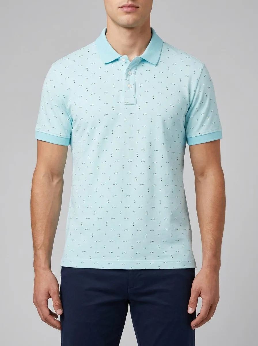 Tom Tailor Turquoise Orange Slice Design Men Regular Fit Short-Sleeved Polo Shirt SKU: 1041860_35452 Image 00