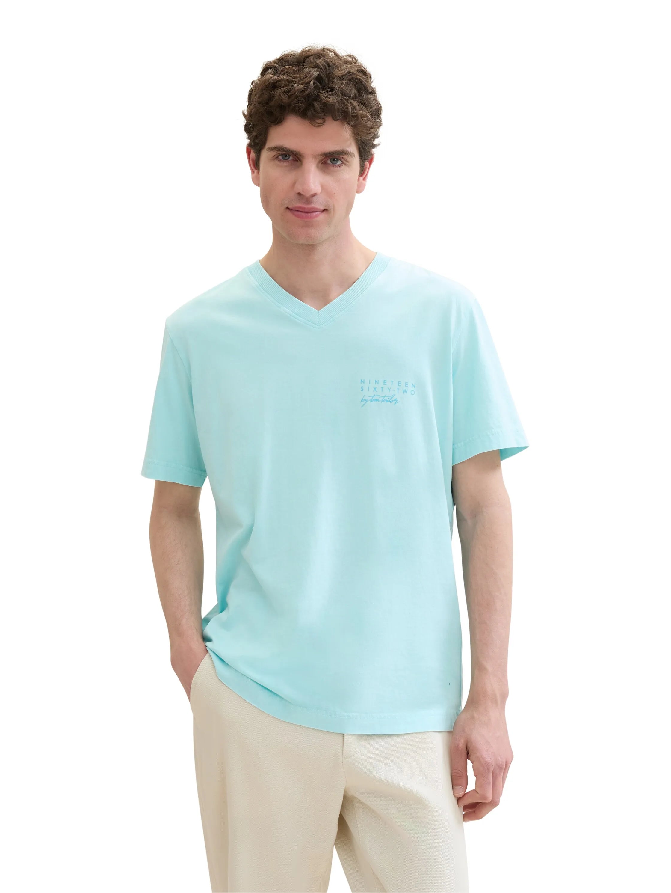 Tom Tailor Caribbean Turquoise Men Regular Fit Short-Sleeved T-Shirt SKU: 1041863_34921 Image 01