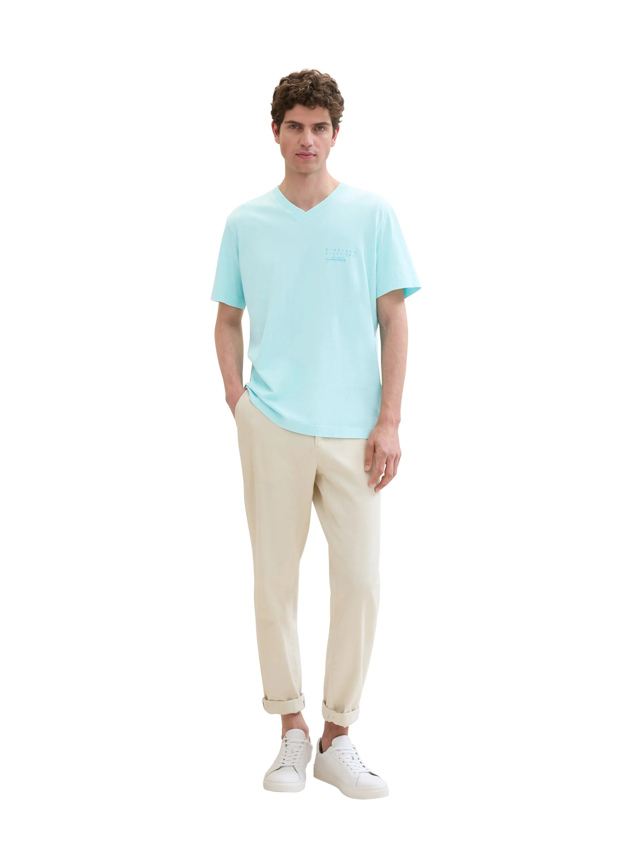 Tom Tailor Caribbean Turquoise Men Regular Fit Short-Sleeved T-Shirt SKU: 1041863_34921 Image 02