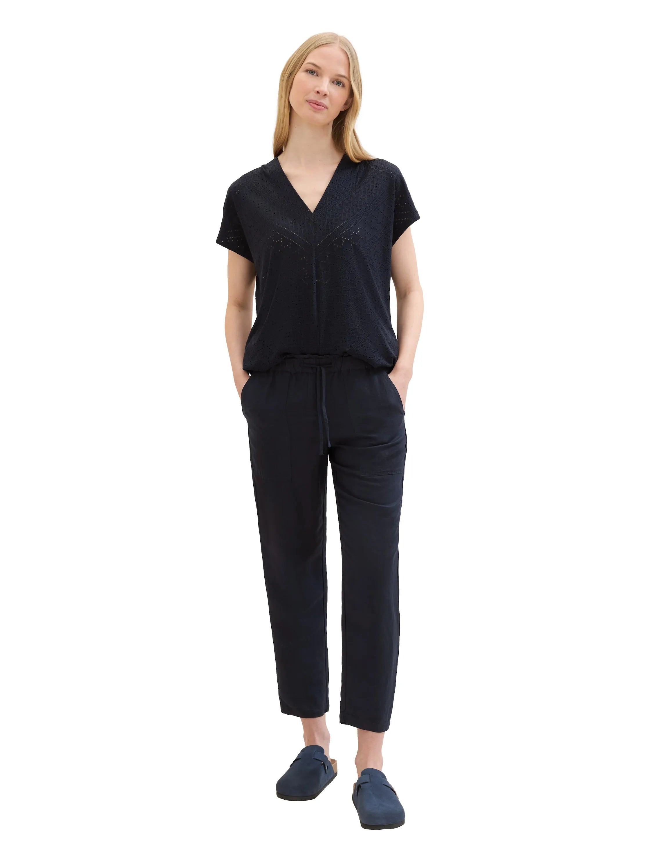 Tom Tailor Sky Captain Blue Women Loose Trousers with Linen SKU: 1041914_10668 Image 03