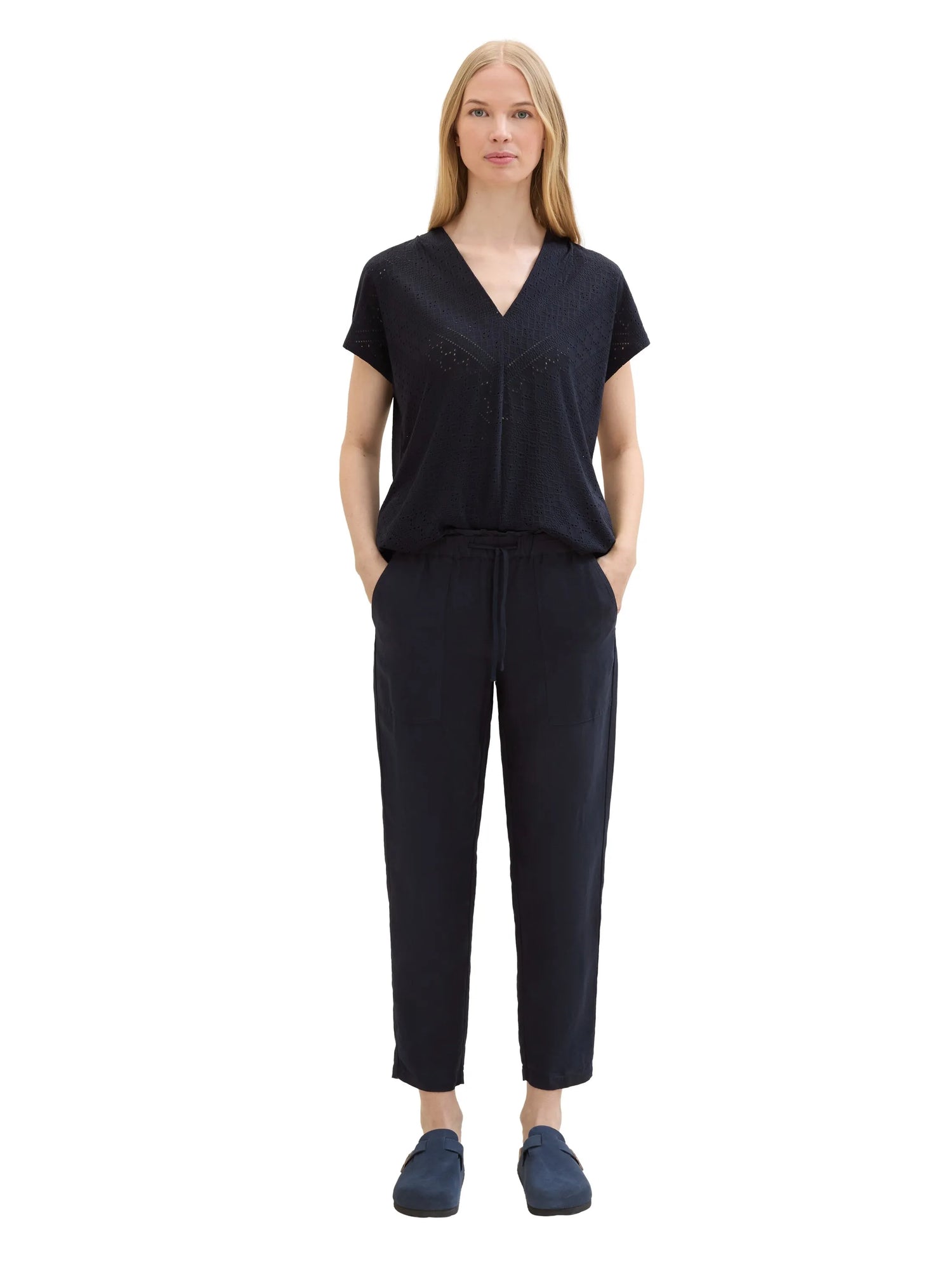 Tom Tailor Sky Captain Blue Women Loose Trousers with Linen SKU: 1041914_10668 Image 06