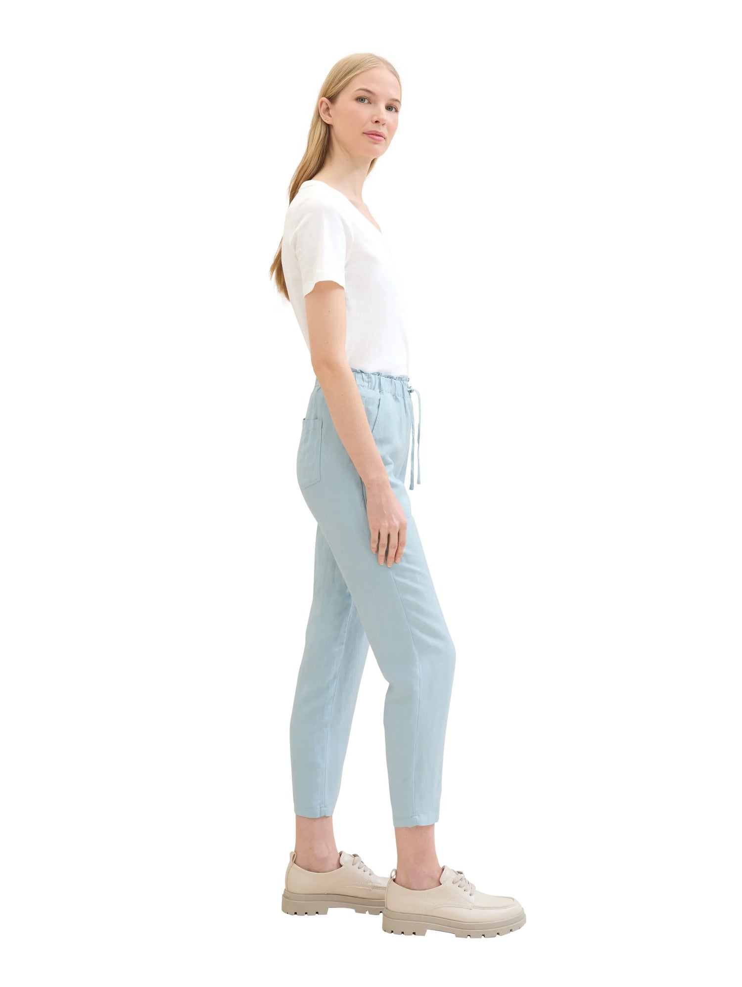 Tom Tailor Dusty Mint Blue Women Loose Trousers with Linen SKU: 1041914_30463 Image 02