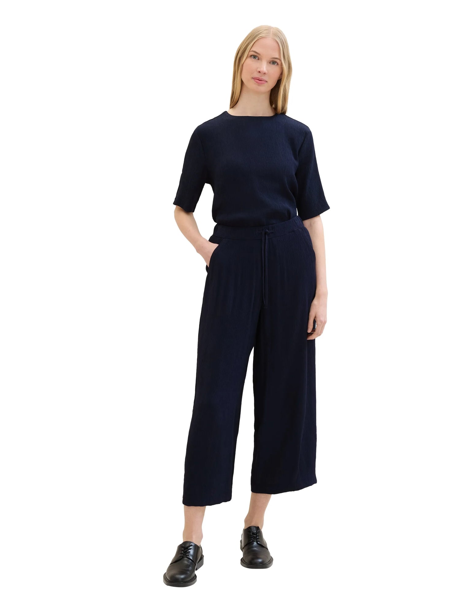 Tom Tailor Sky Captain Blue Women Cropped Culotte Trousers SKU: 1041917_10668 Image 07