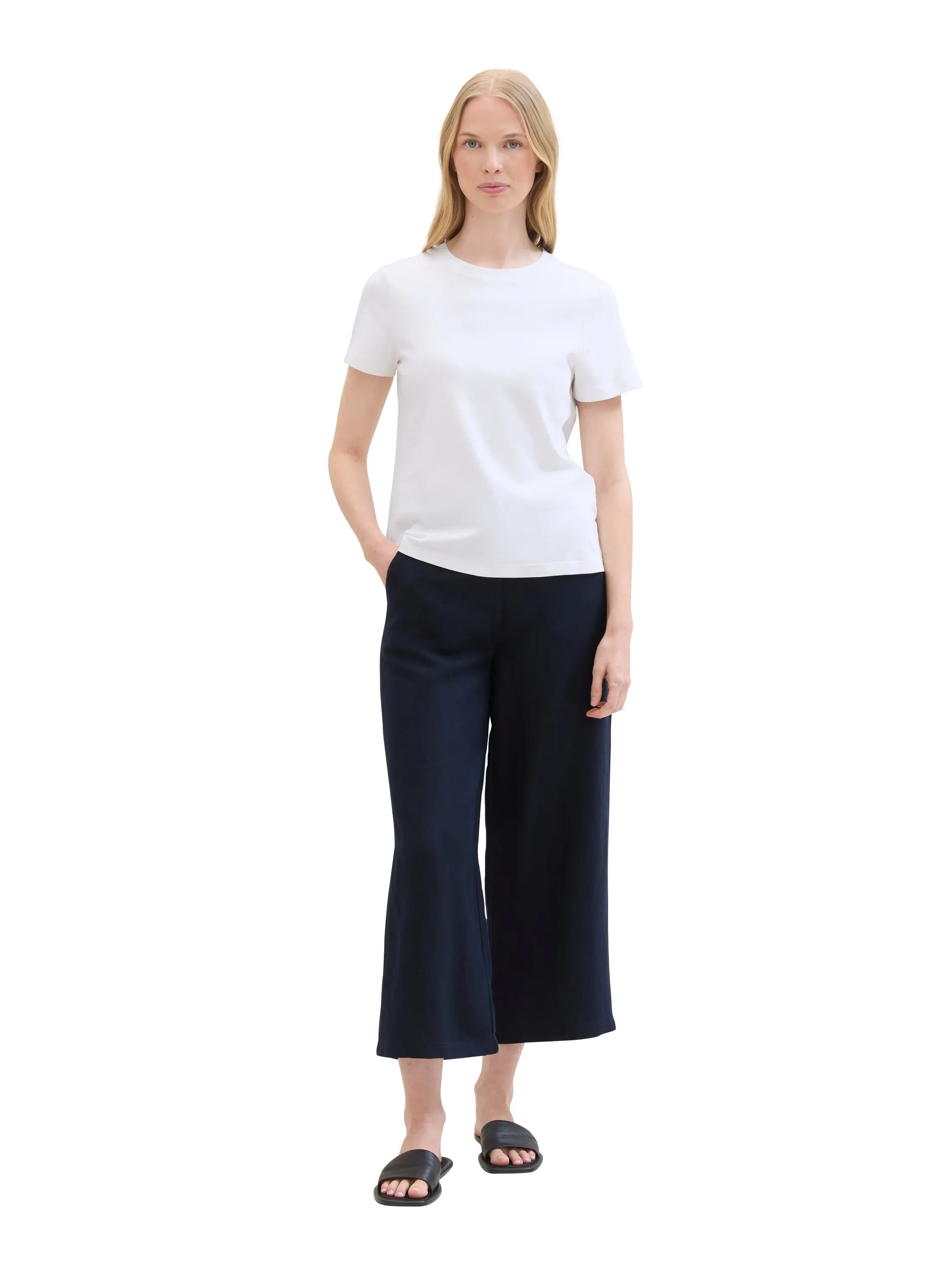 Tom Tailor Sky Captain Blue Women Culotte Trousers with Linen SKU: 1041923_10668 Image 03