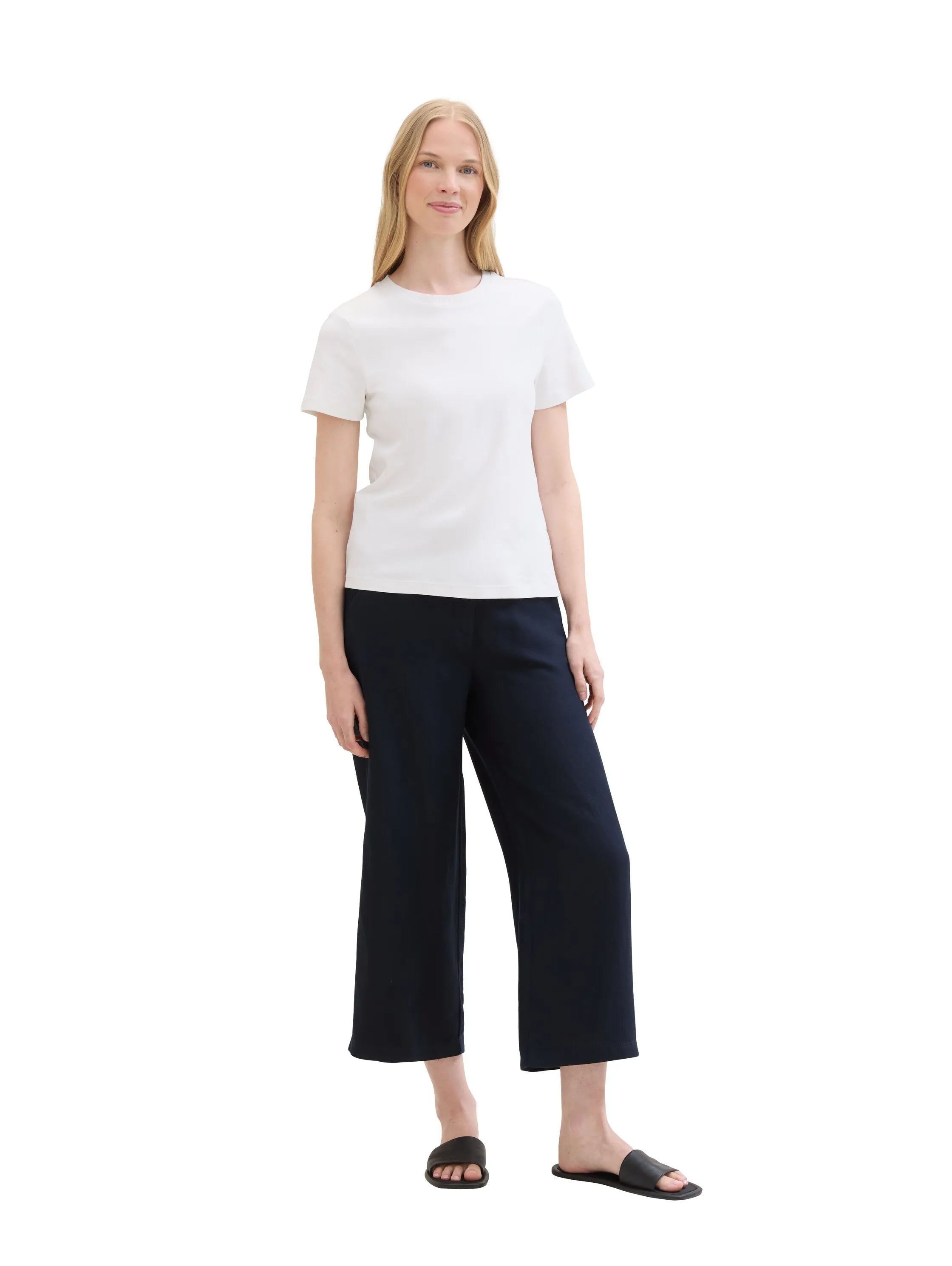 Tom Tailor Sky Captain Blue Women Culotte Trousers with Linen SKU: 1041923_10668 Image 06