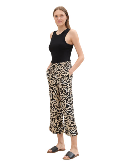 Tom Tailor Black Cut Palmtree Design Women Culotte Fit Pants SKU: 1041928_35305 Image 03