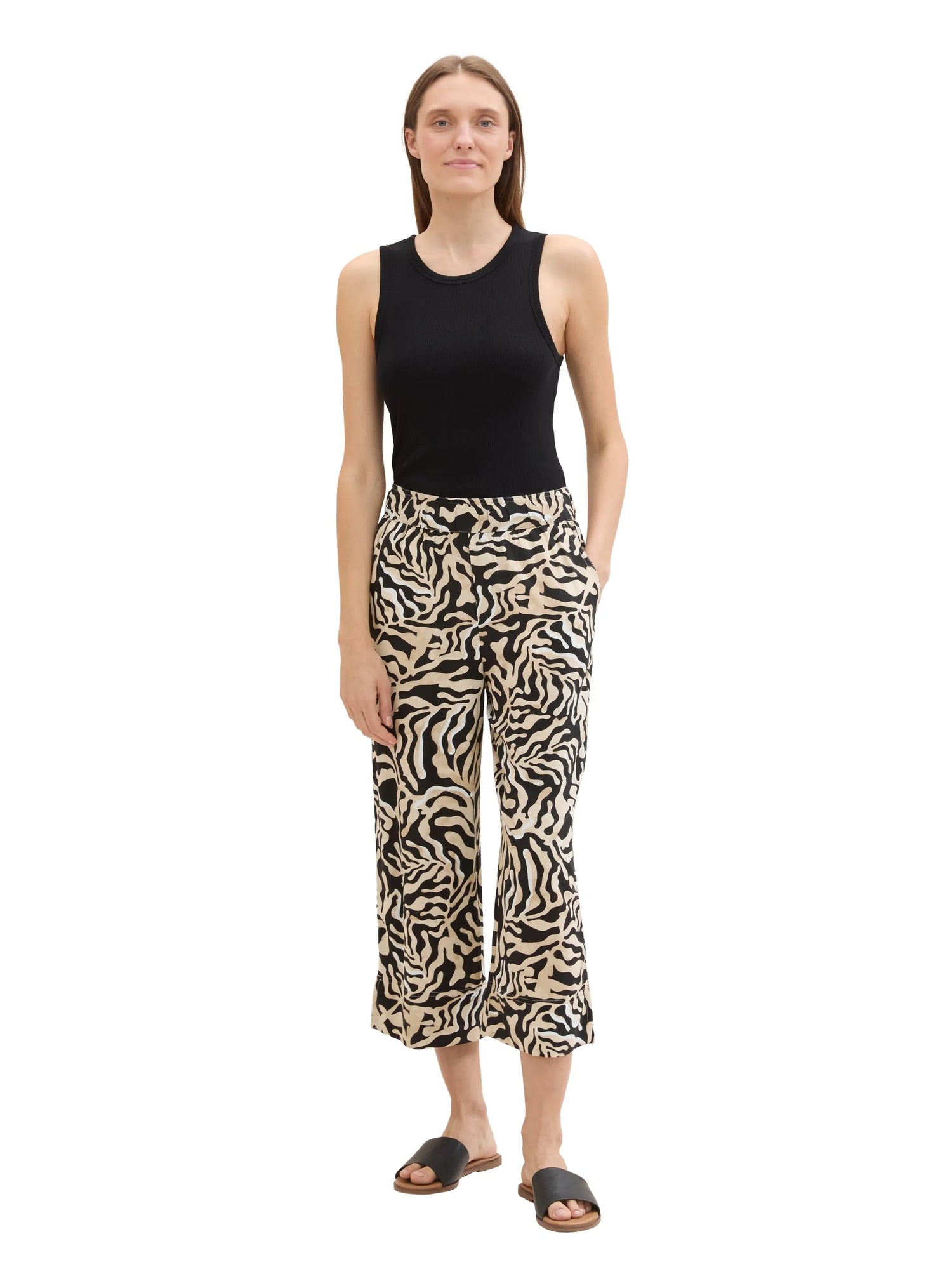 Tom Tailor Black Cut Palmtree Design Women Culotte Fit Pants SKU: 1041928_35305 Image 06