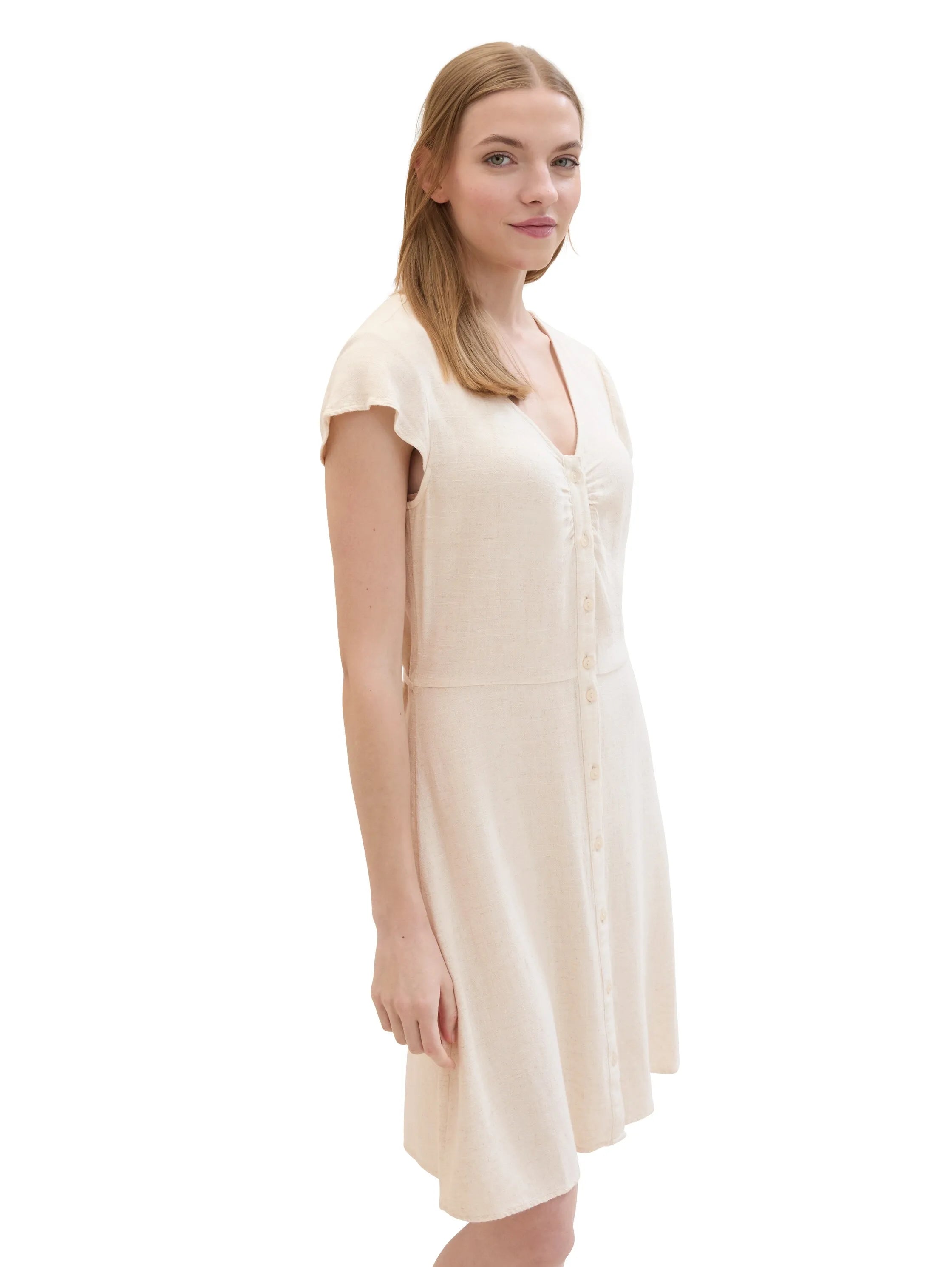 Denim Tom Tailor Creme Beige Melange Women Mini Dress with Linen SKU: 1041995_24421 Image 01