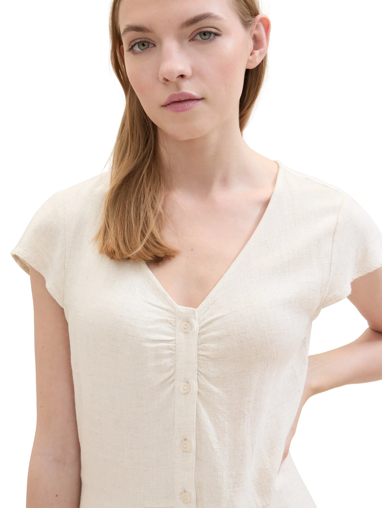 Denim Tom Tailor Creme Beige Melange Women Mini Dress with Linen SKU: 1041995_24421 Image 04