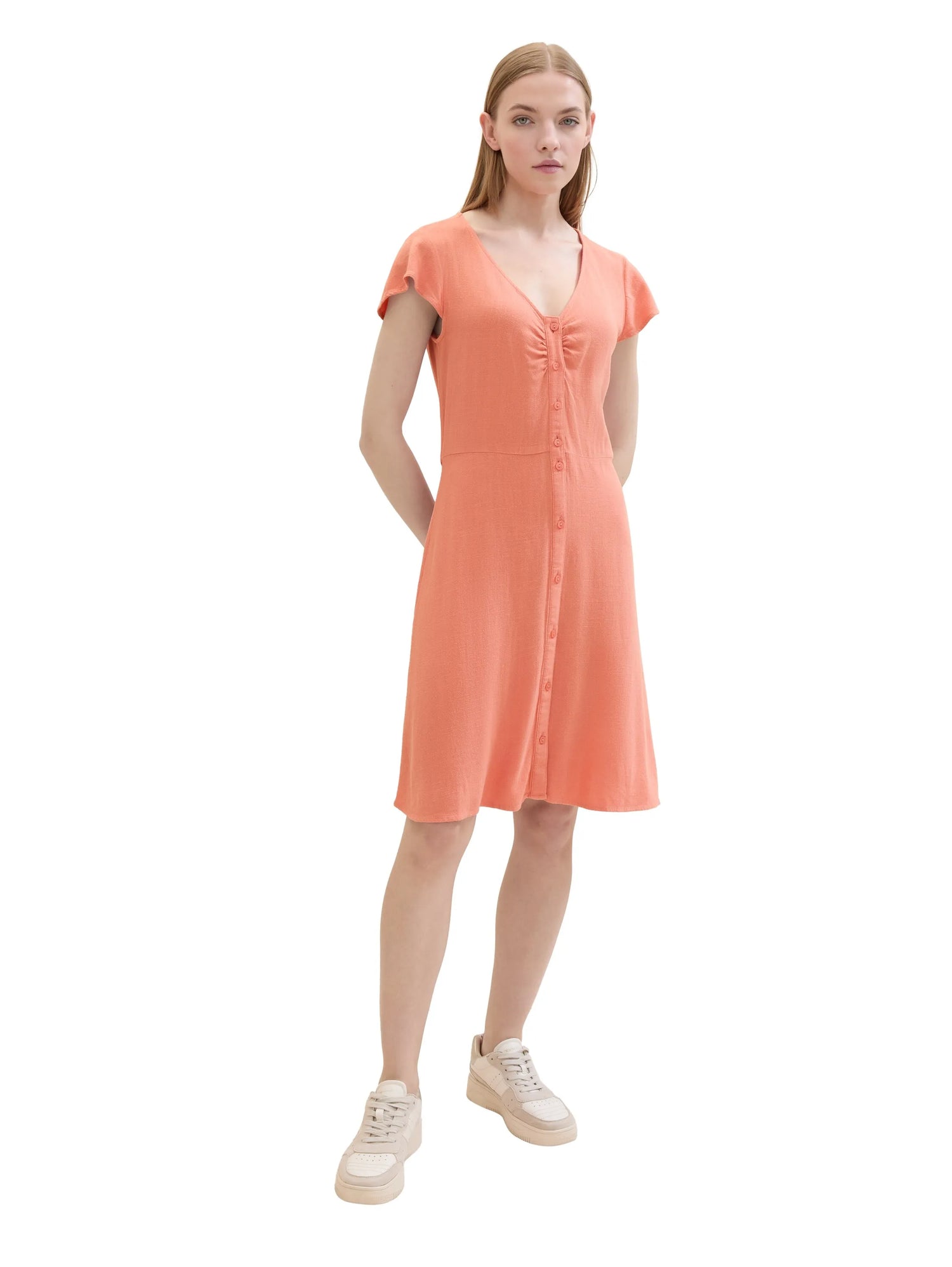 Denim Tom Tailor Burnt Terracotta Women Mini Dress with Linen SKU: 1041995_35155 Image 04