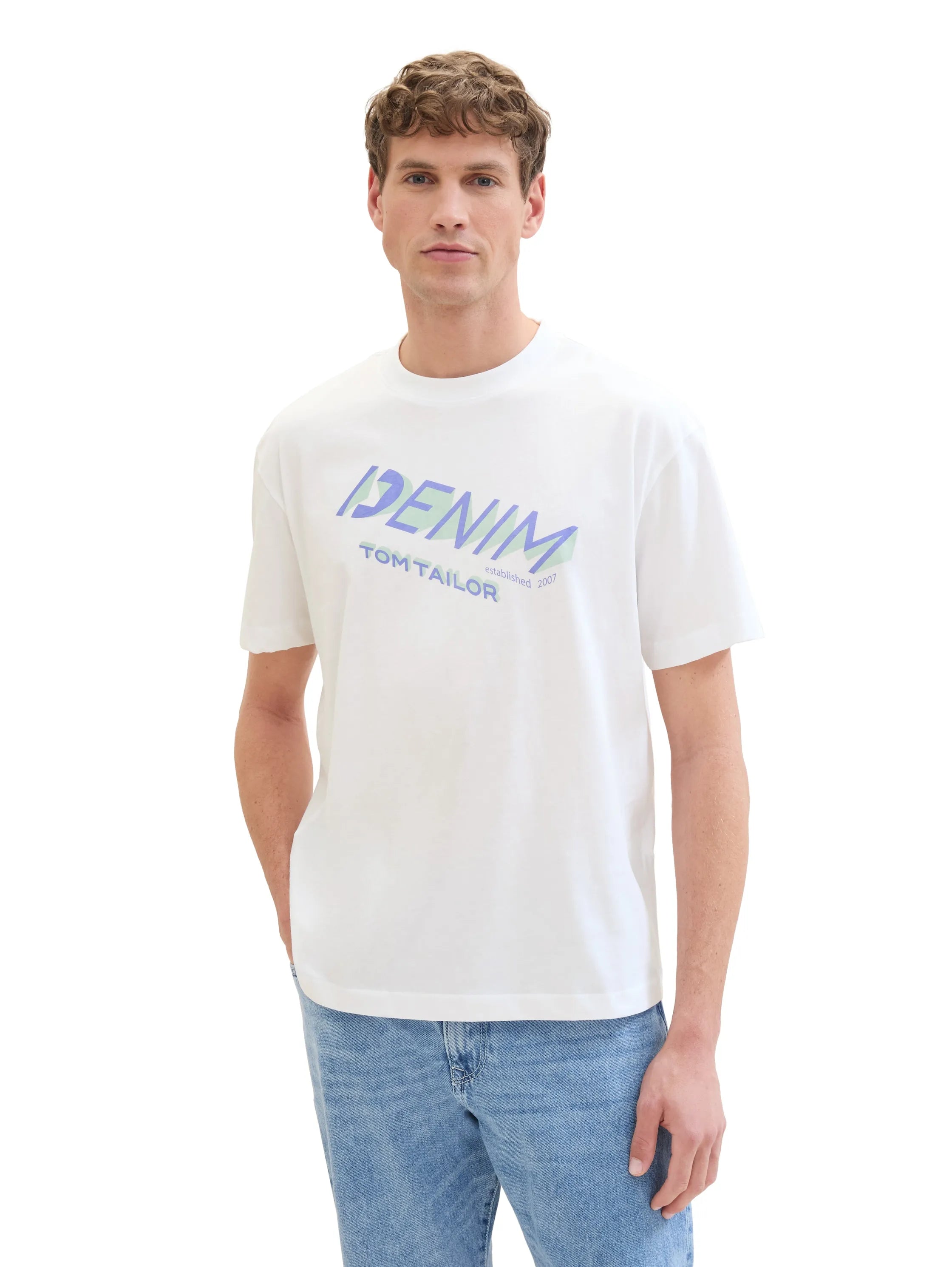 Denim Tom Tailor White Men T-Shirt with a Logo Print SKU: 1042037_20000 Image 01