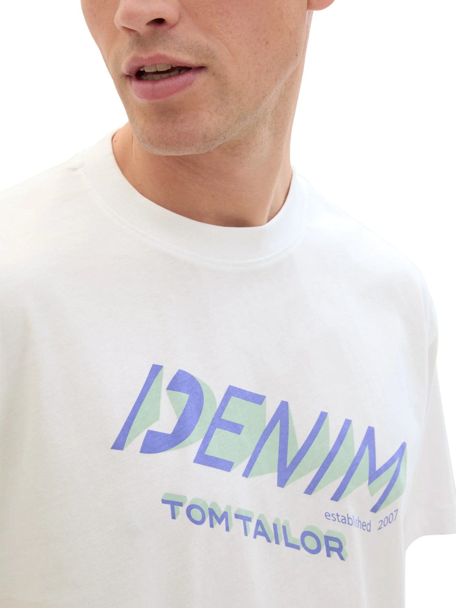 Denim Tom Tailor White Men T-Shirt with a Logo Print SKU: 1042037_20000 Image 04