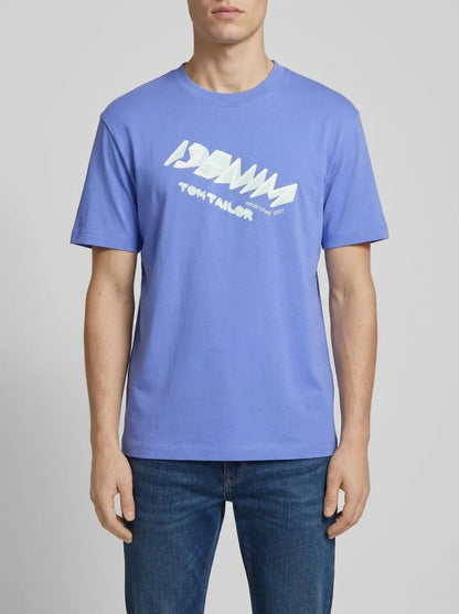 Denim Tom Tailor Blueberry Blue Men T-Shirt with a Logo Print SKU: 1042037_30104 Image 00