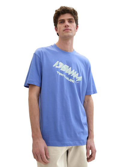 Denim Tom Tailor Blueberry Blue Men T-Shirt with a Logo Print SKU: 1042037_30104 Image 01