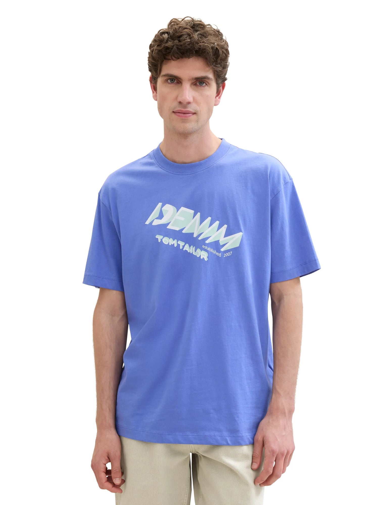 Denim Tom Tailor Blueberry Blue Men T-Shirt with a Logo Print SKU: 1042037_30104 Image 04