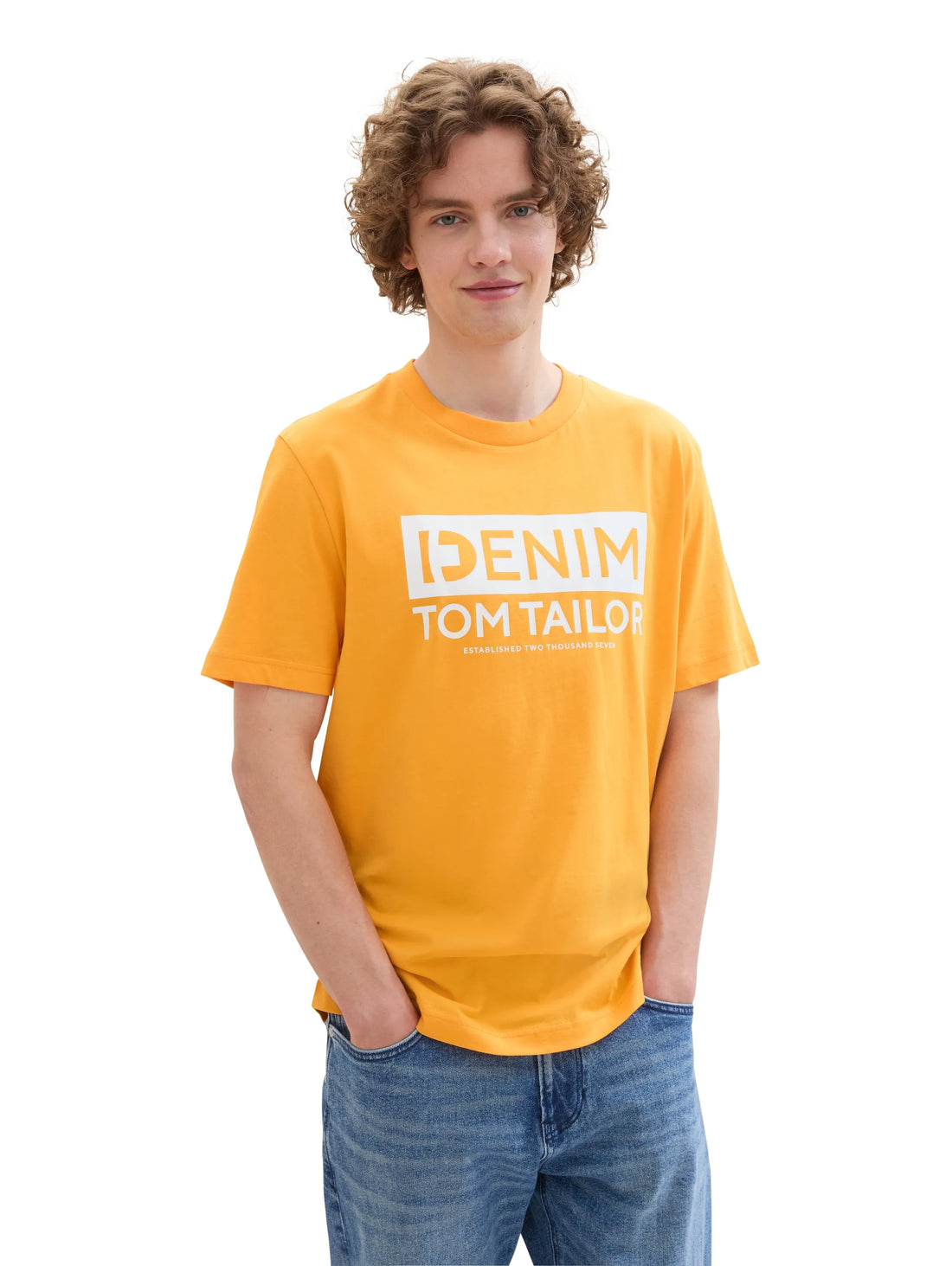 Denim Tom Tailor Orange Yellow Men T-Shirt with a Logo Print SKU: 1042070_22502 Image 01