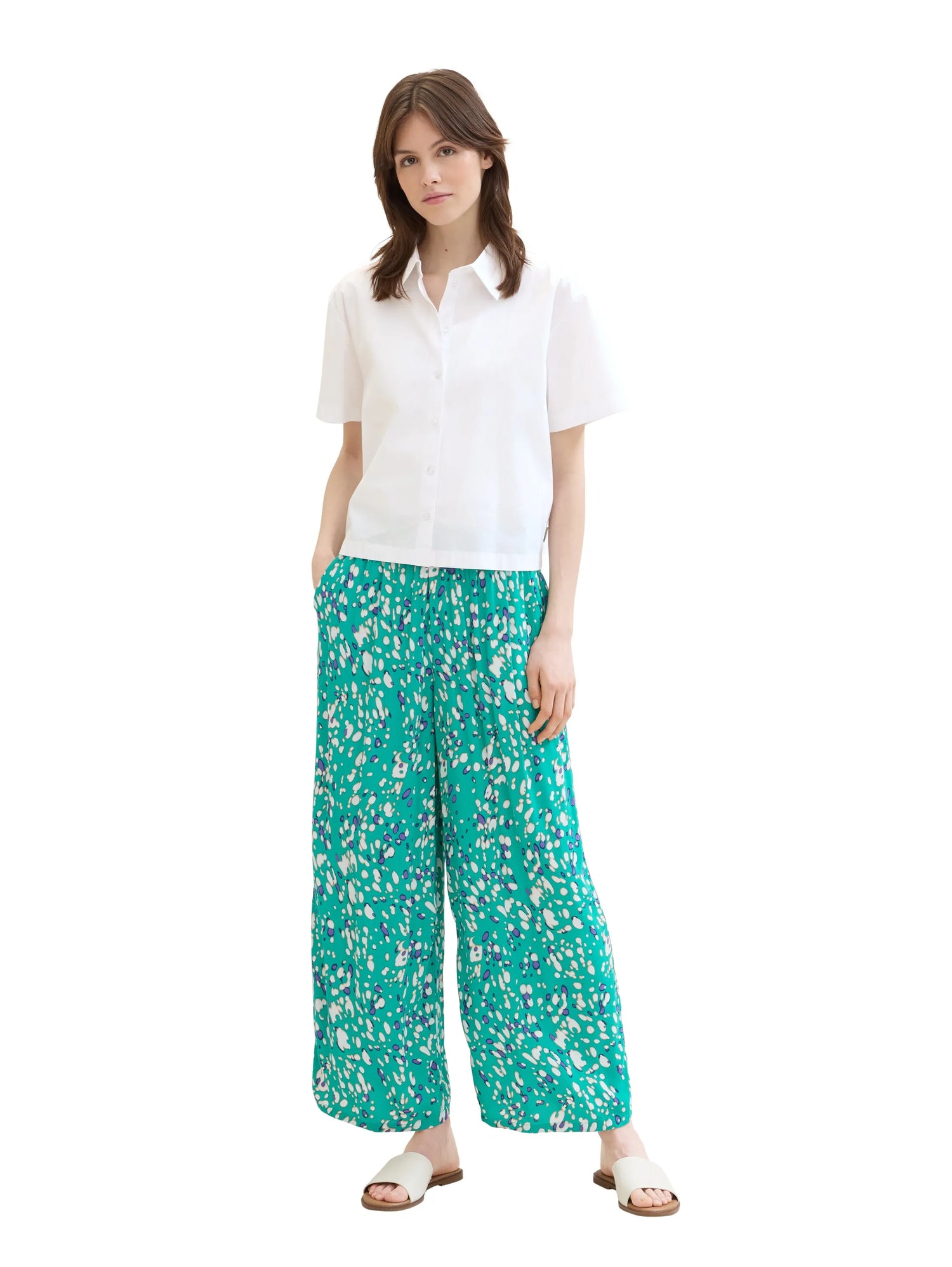 Denim Tom Tailor Abstract Green Dot Print Women Flowing Culottes with a Print SKU: 1042085_35333 Image 03