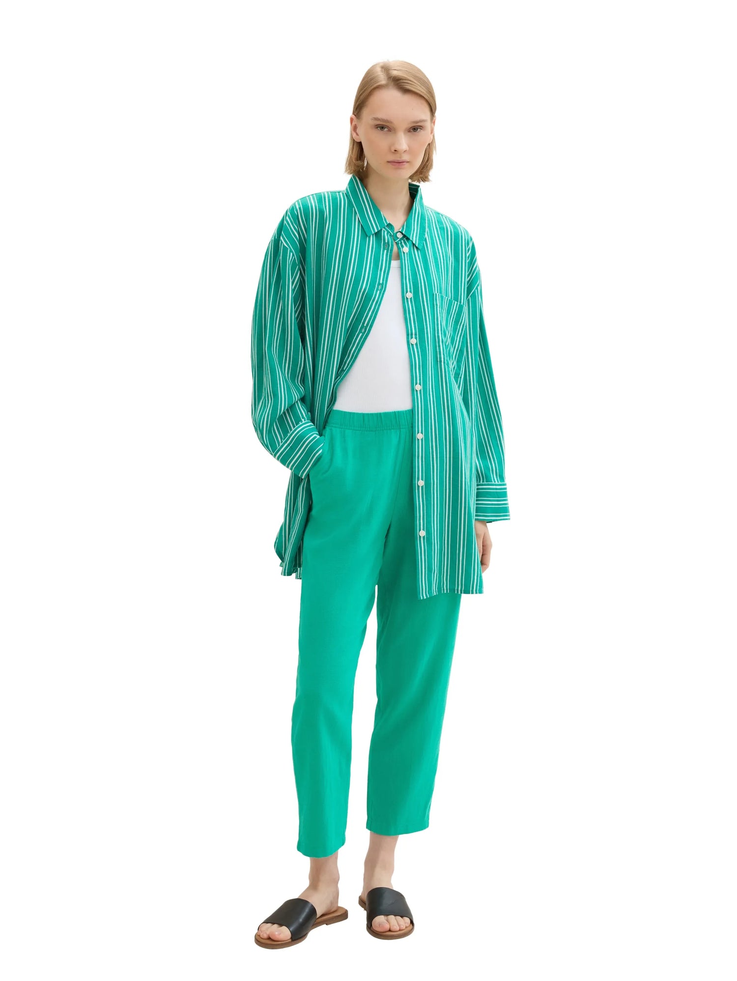 Denim Tom Tailor Bright Green Women Tapered Trousers with Linen SKU: 1042094_35363 Image 03